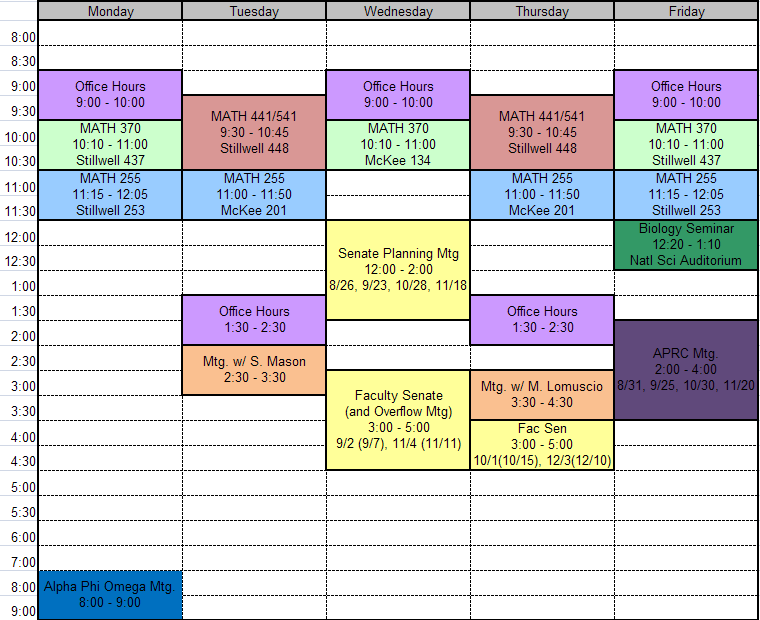 Erin's Fall 2009 Schedule
