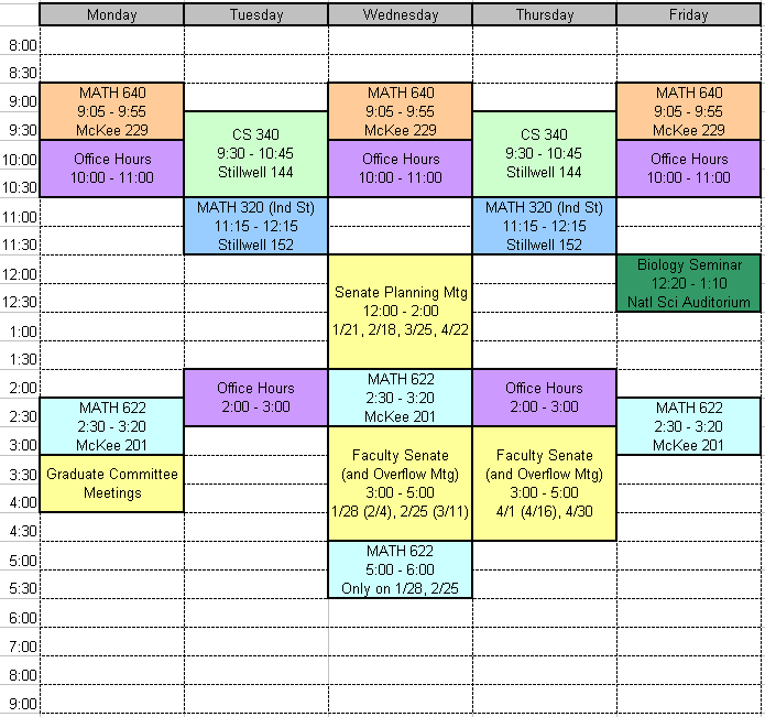Erin's Spring 2009 Schedule